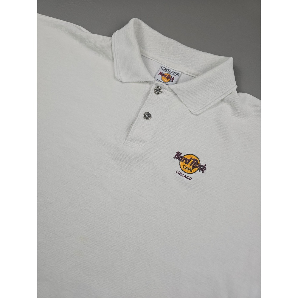 Vintage Hard Rock Cafe Chicago White Polo Shirt Mens XXL Embroidered Logo 90s